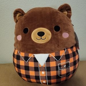 12" Fall 2023 Squishmallows Omar The Bear Flannel Shirt NWT